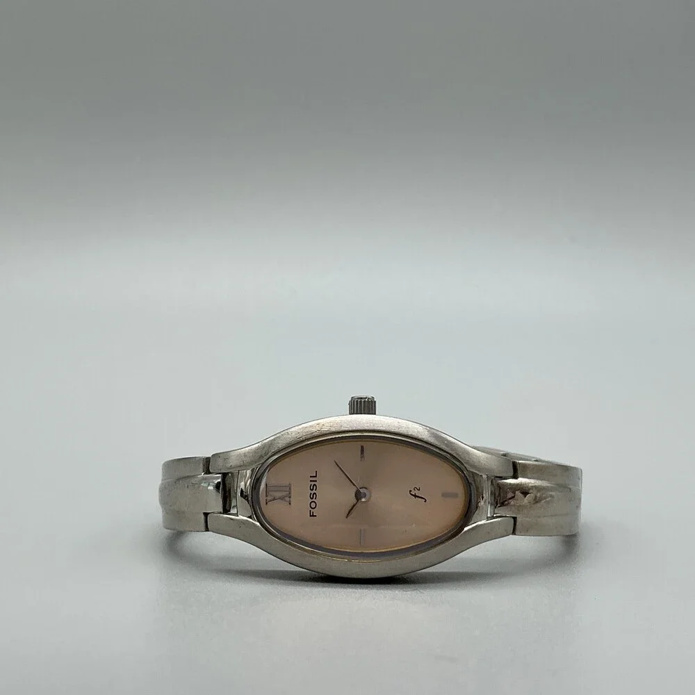 Fossil F2 ES-9149 Womens Watch 20mm Oval Silver Tone Stainless New Battery 6.25